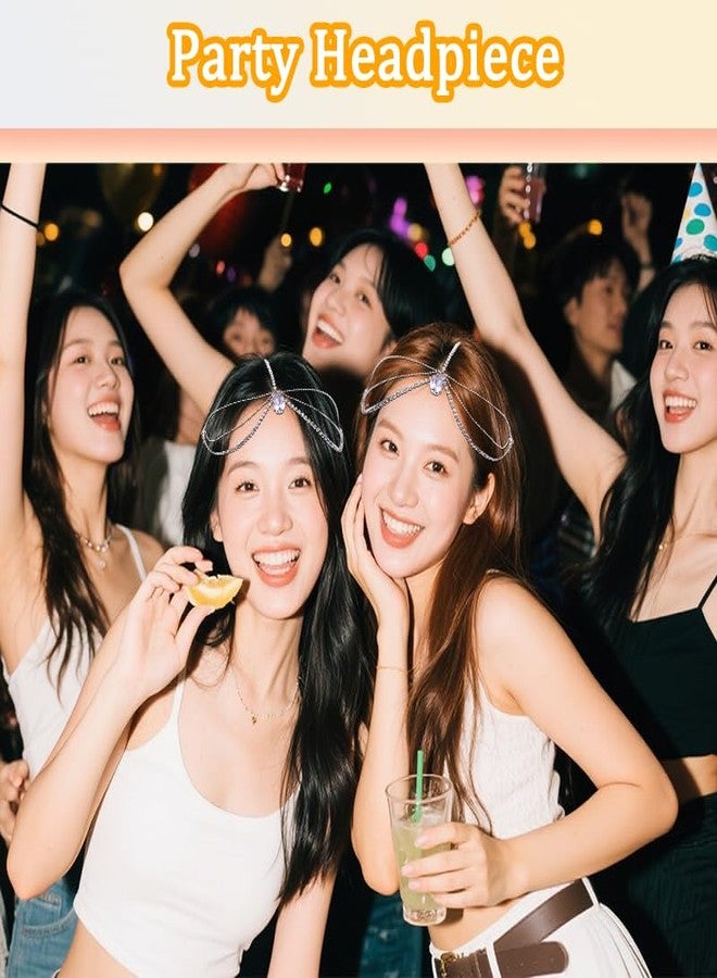 YangQian Rhinestone Headpiece for Women Crystal Chain Forehead Headband Festival Wedding Cosplay Prom Party Headwear Performance Accessories Sparkly Headchain Dance Head Accessories Shiny Headwear for Wedding - Image 3